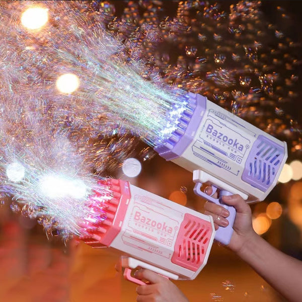 Bubble Gun Rocket 69 Holes Soap Bubbles Machine Automatic Blower With Light Toys